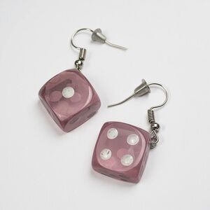 Pink Dice Dangle Earrings Zinc Alloy Retro Fun Gamer Statement Jewelry